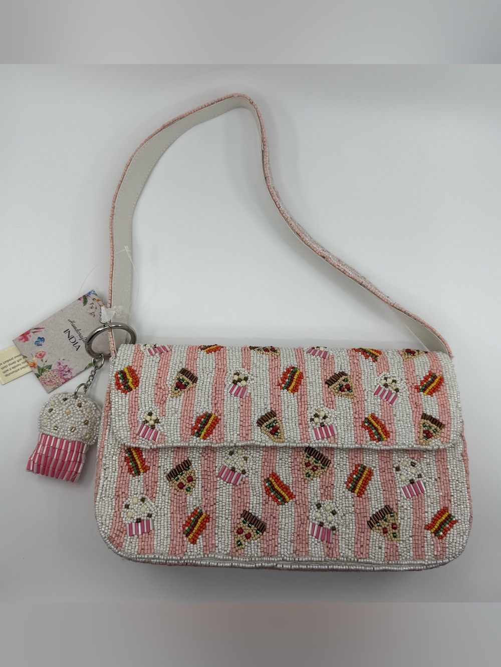 Beaded Pink Popcorn & Cupcake Shoulder Bag